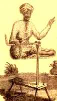 Псевдо-левитация факира с помощью кронштейна в скамеечке, соединенного с корсетом под одеждой